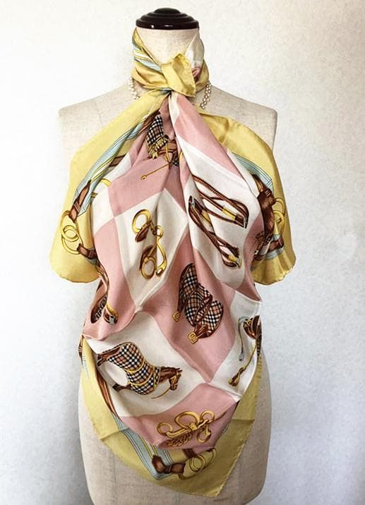 バーバリー超レア◇ビンテージ定番ノバチェック盛装馬＆馬具柄シルク