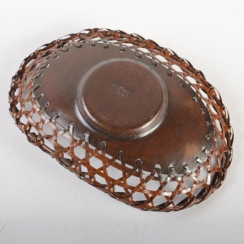 煎茶道具 平安 銅政造 黄銅 二段編 小判茶托 5客 共布共箱 V 6829