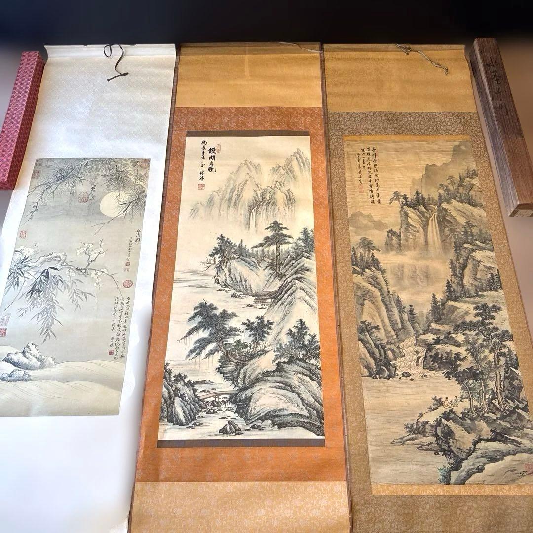 掛け軸 掛軸 絹本 骨董品 古美術品 3点 - メルカリ