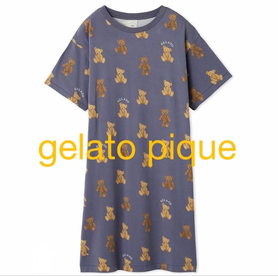 ジェラートピケ❤︎ベア柄ワンピース ネイビー 新品 gelato pique（ジェラートピケ）の「ベア柄ワンピース（ルーム
