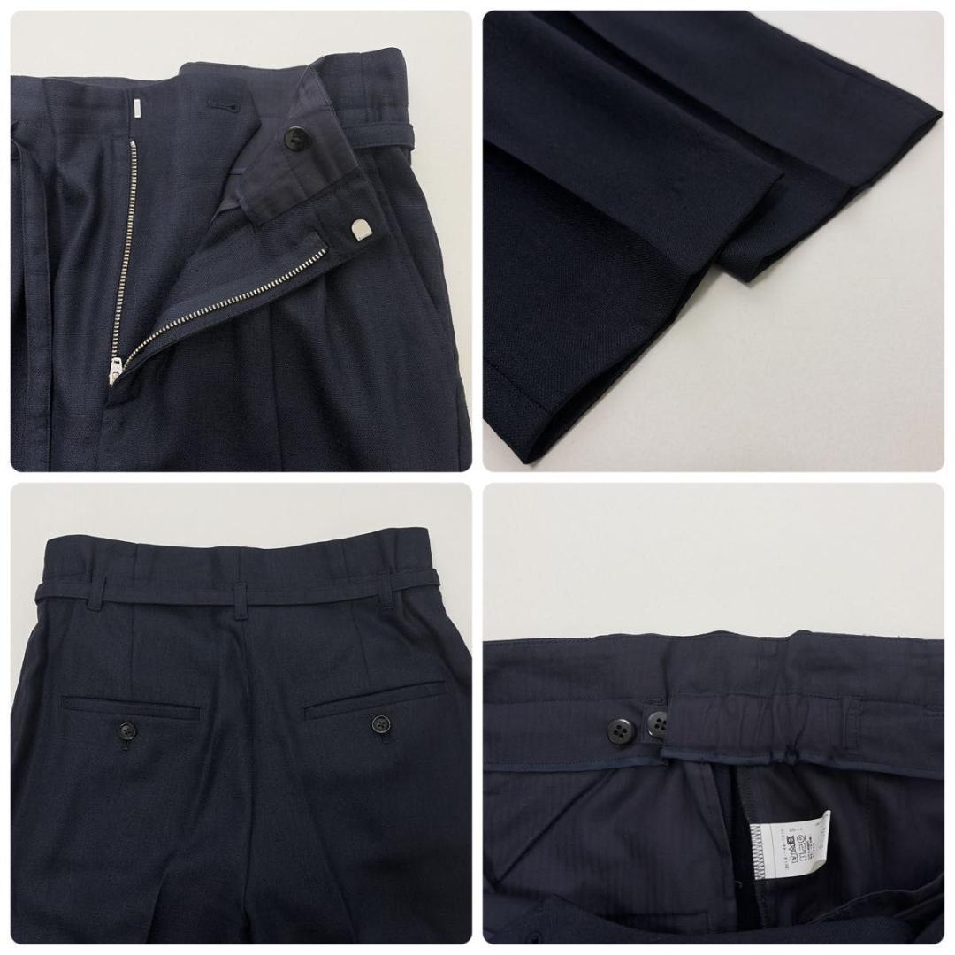 グリーンレーベル】パンツスーツ リネンライク ノーカラー パンツ 38