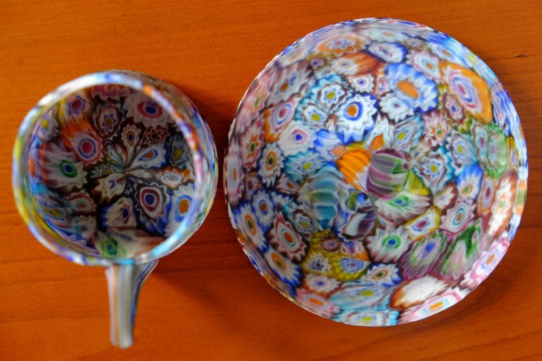 ベネチアンガラス アンティーク カップ＆ソーサー ガラス ムラノ 江波