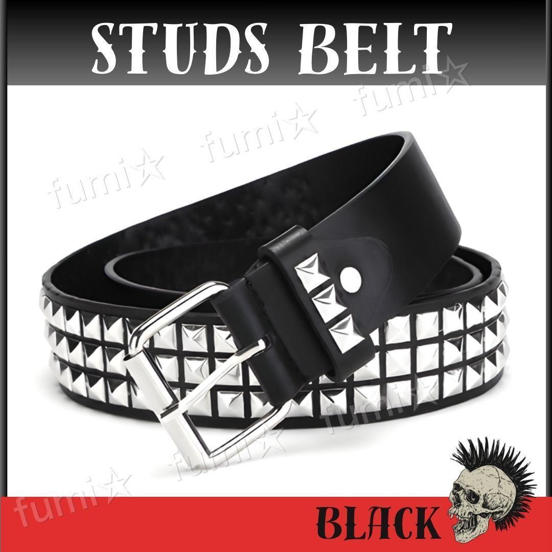スタッズベルト メンズ 黒 ブラック ハード ロック パンク Y2K 3連
