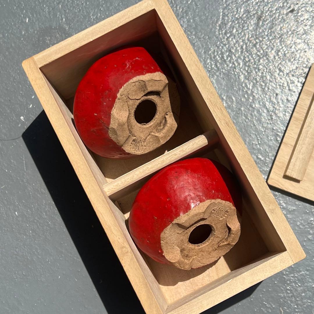 598.豊千 鶏血釉丸鉢2点 箱布付 盆栽鉢 山野草鉢 豆鉢 6.1*2.8cm