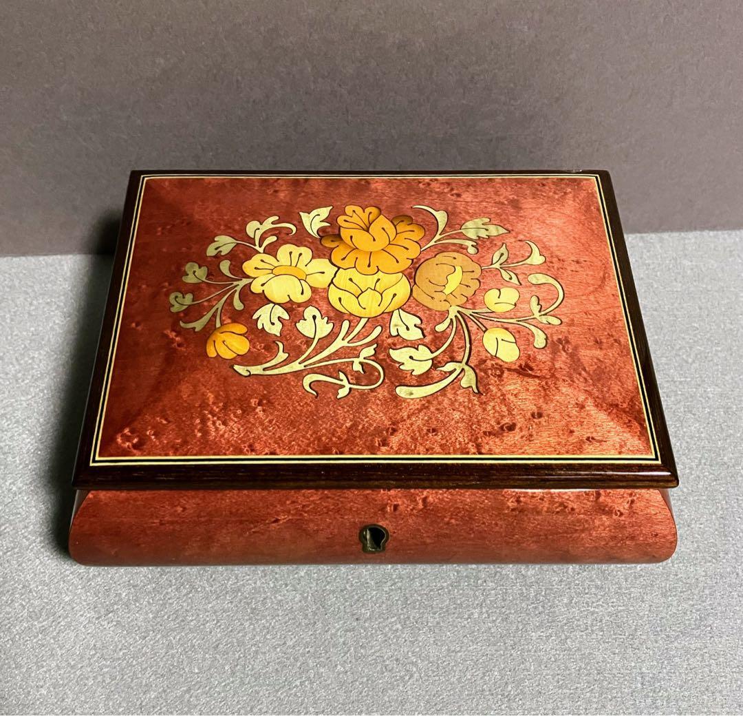 イタリア 象嵌細工 ジュエリーボックス オルゴール付き フラワー