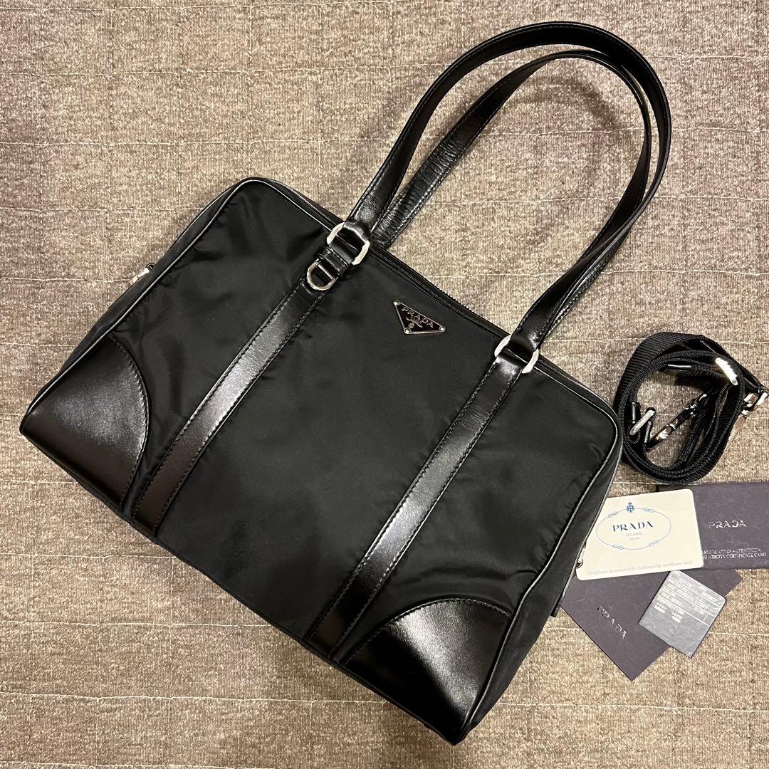 極美品 プラダ 2way ミニボストン ハンドバッグ 三角ロゴ レザー