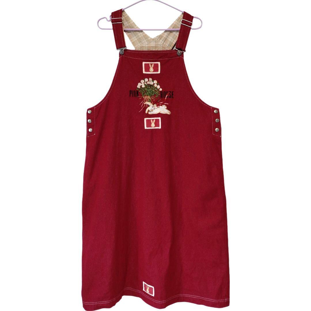 PINK HOUSE うさぎ刺繍 サロペットジャンパースカート PINK HOUSE（ピンクハウス）の「オータムうさぎとチェリー刺繍