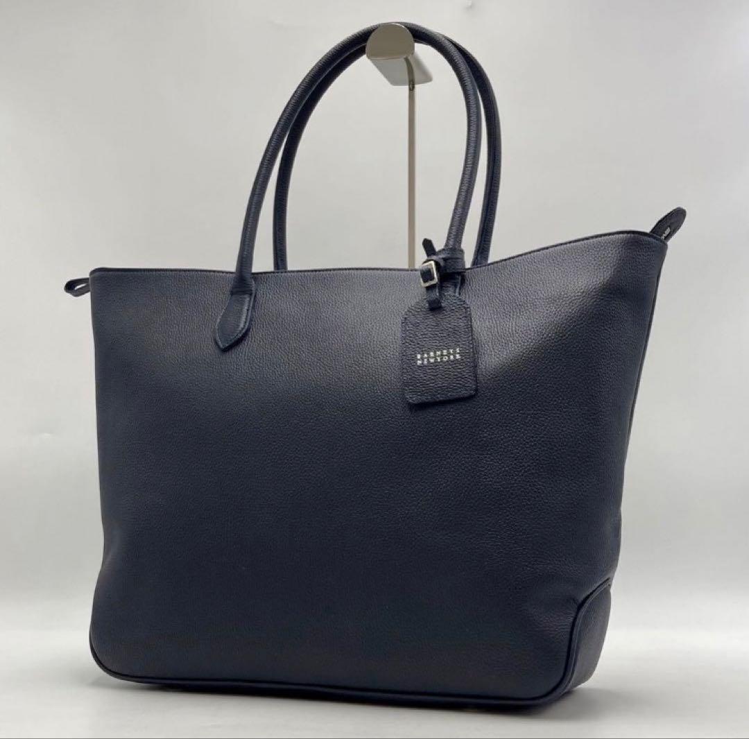 【美品】バーニーズニューヨーク ネイビー レザー トートバッグ BARNEYS NEWYORK】【AMEX別注】バーニーズニューヨーク『レザー トート