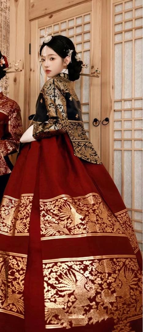 チマチョゴリ韓服黒赤タンウィ上下セット - メルカリ