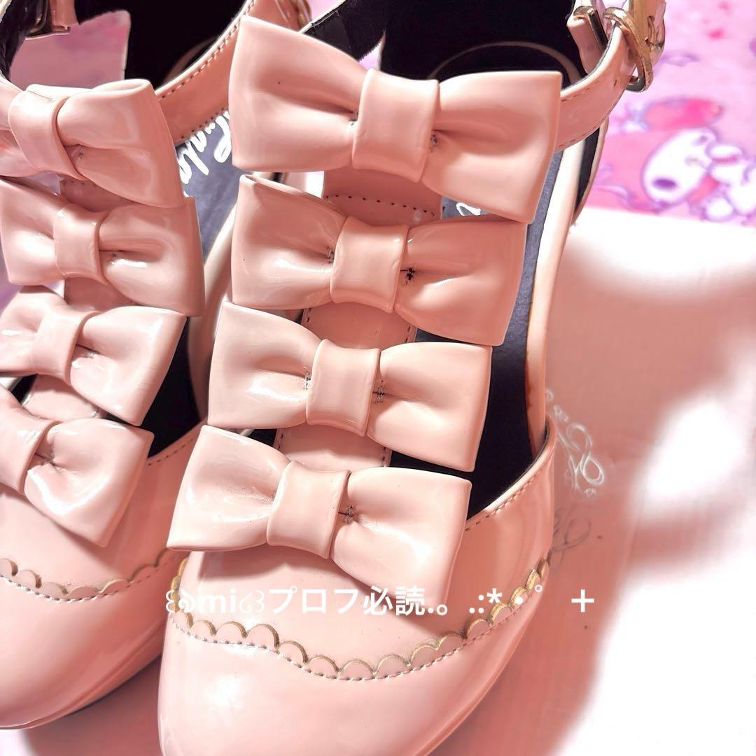激希少♡トゥララ 4連ビッグリボンパンプス ロリータ 姫ギャル ピンク