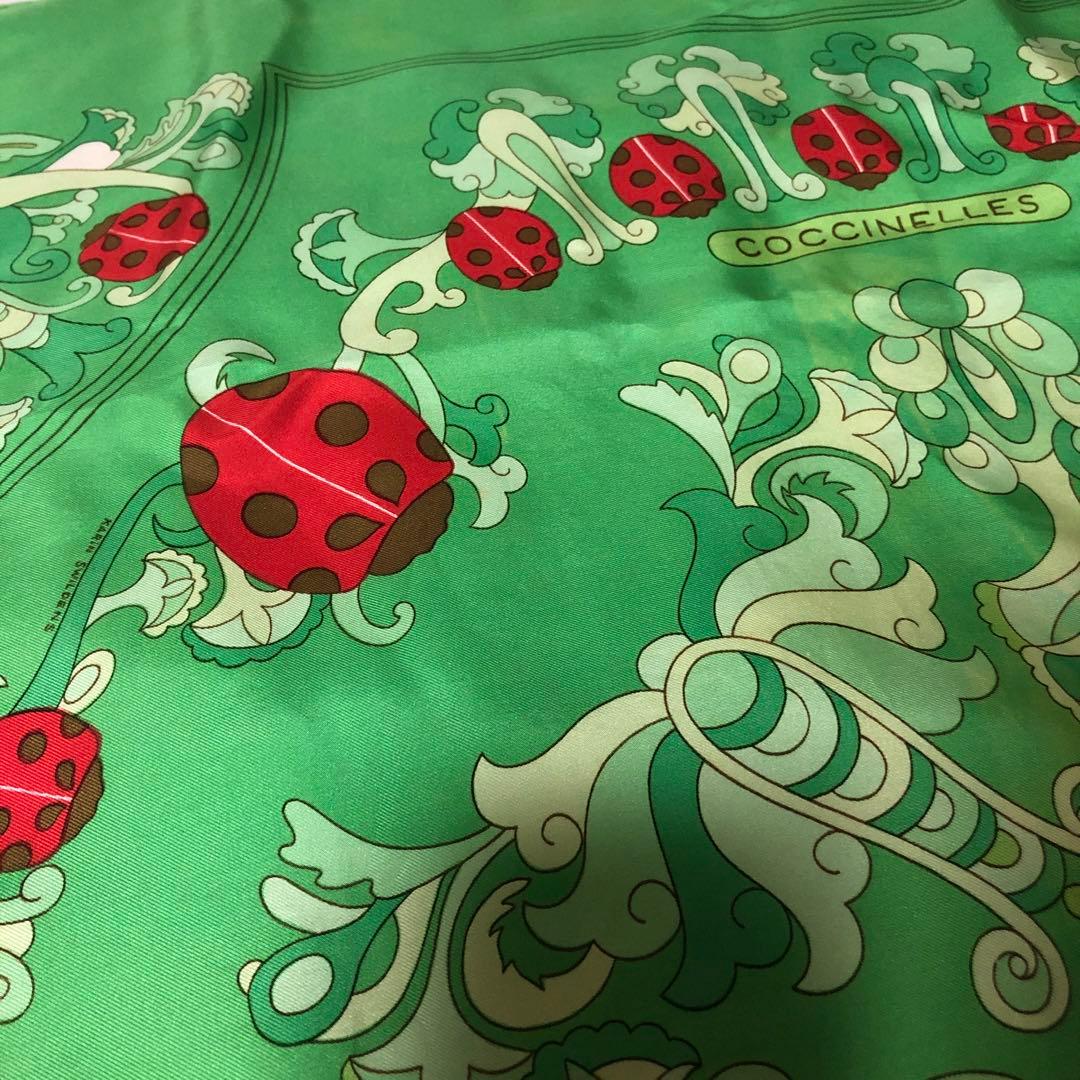 エルメススカーフ カレ90てんとう虫シルクグリーン(coccinelles
