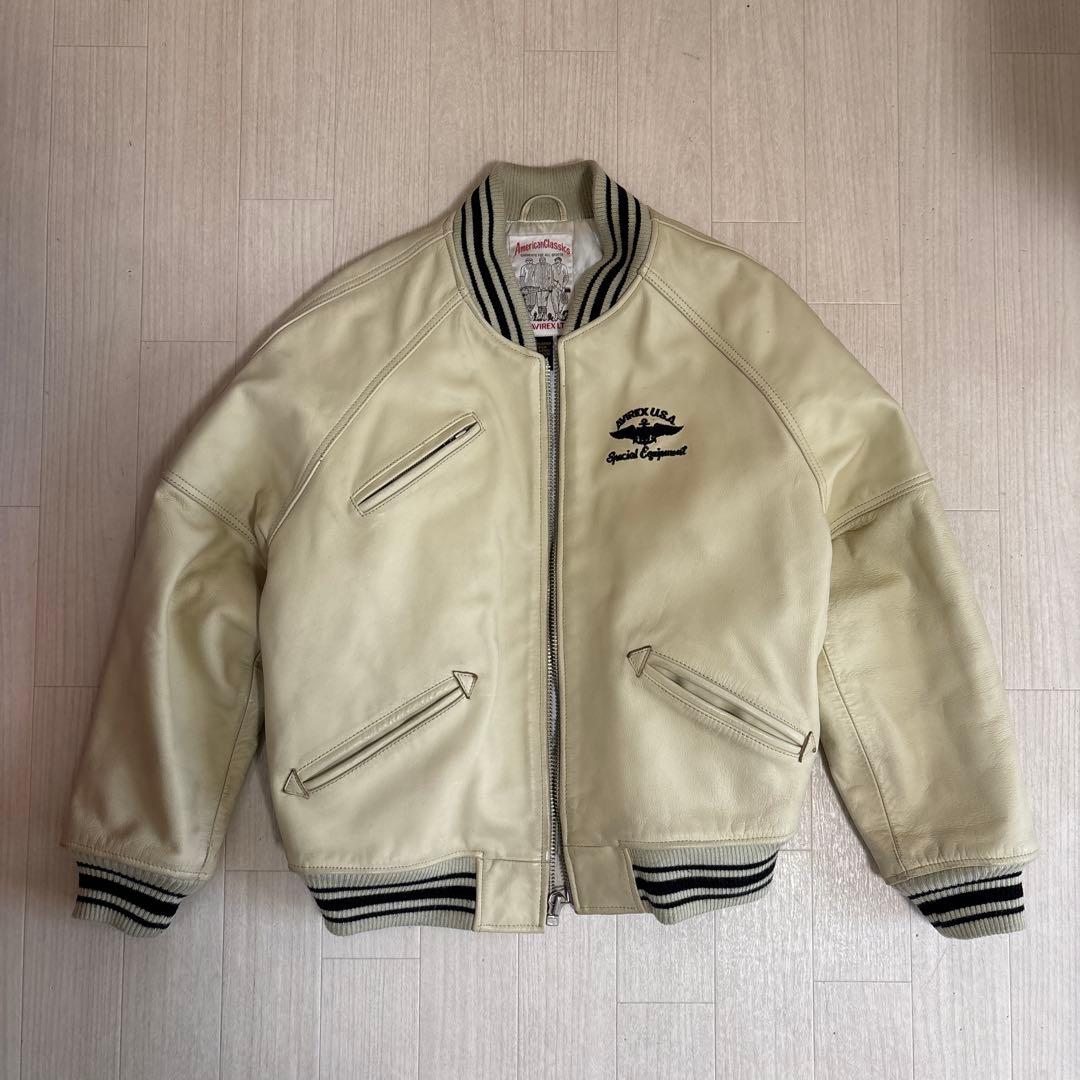 AVIREX VARSITY LEATHER JACKET クリーム