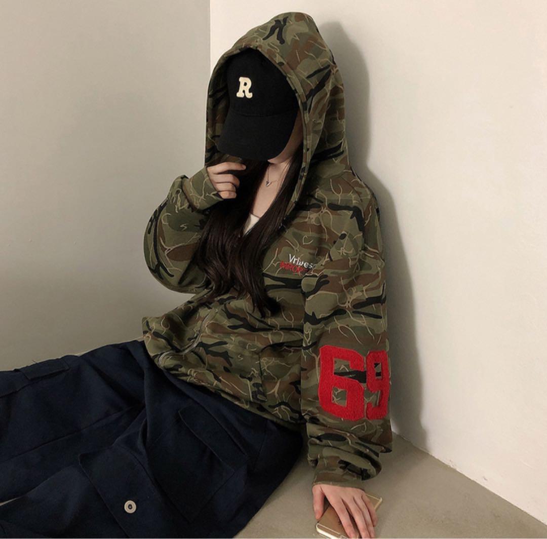迷彩柄パーカー 韓国 カモ柄 - メルカリ