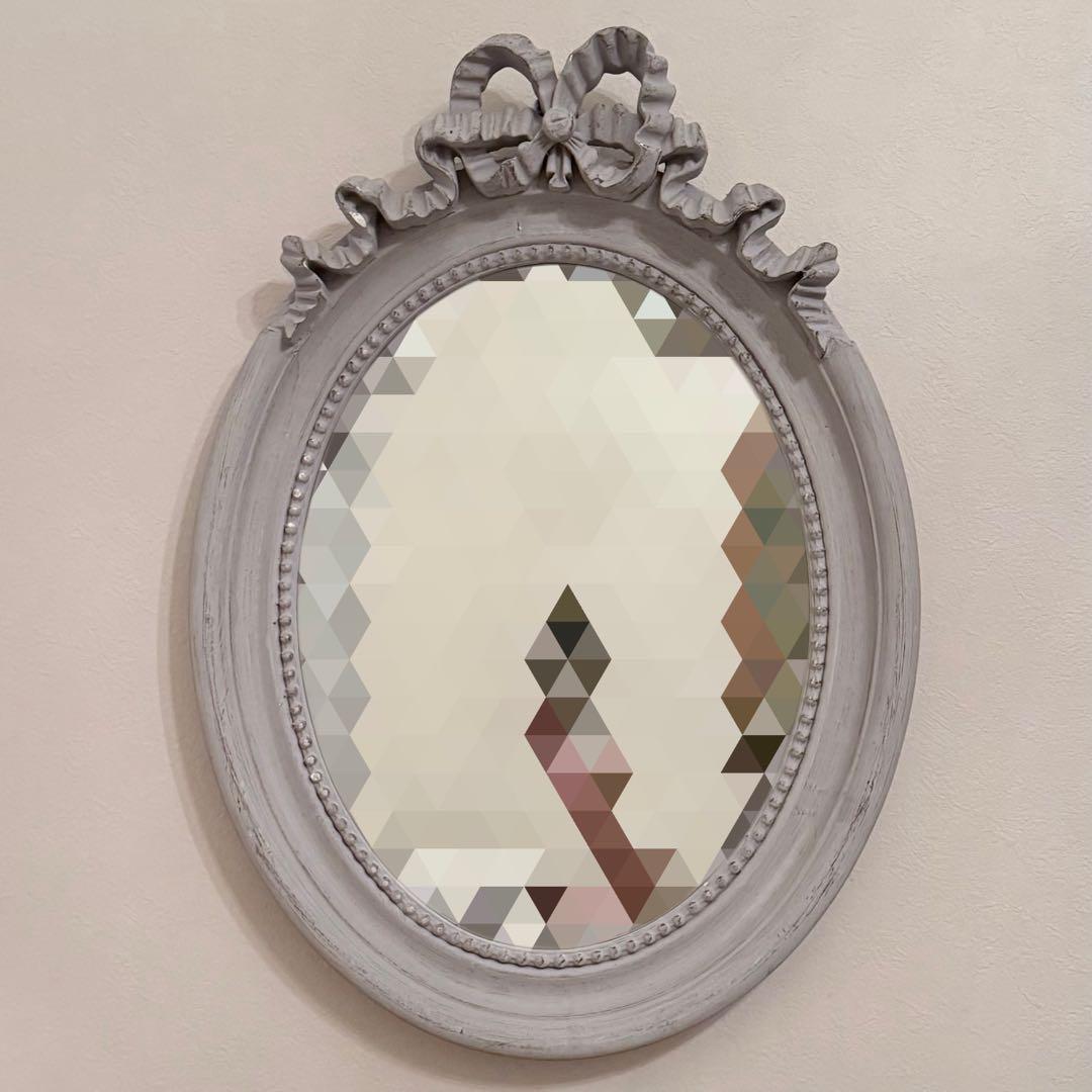 ZARA HOME 壁掛けミラー グレー オーバル リボン シャビーシック