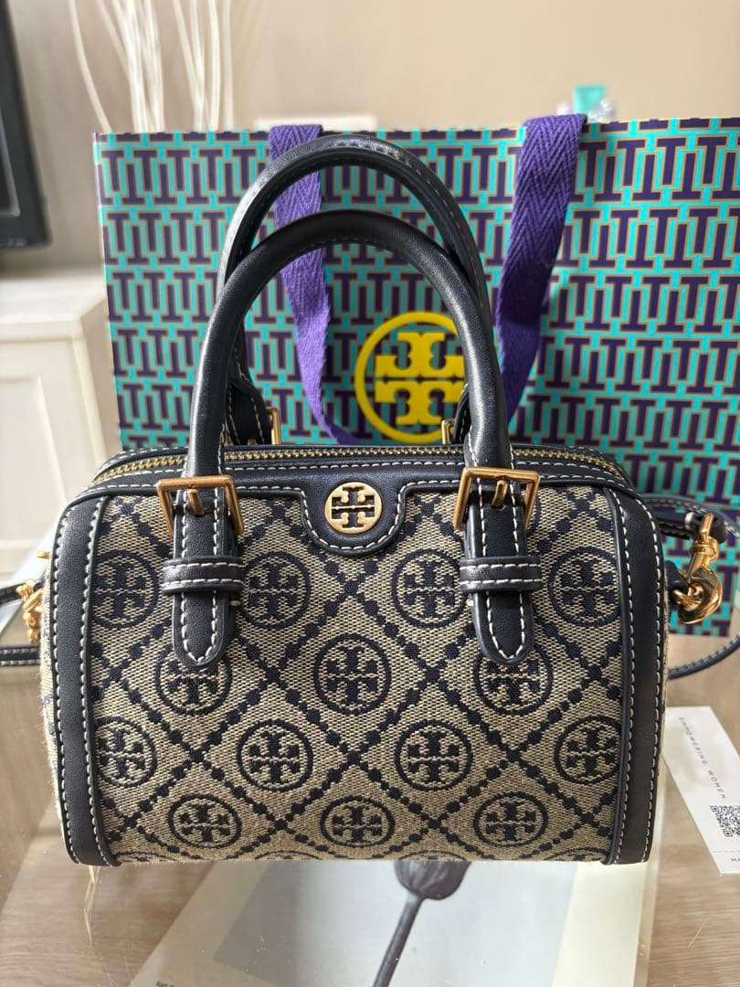 トリーバーチ Tモノグラム ジャカードミニボストンバッグ 2way 美品