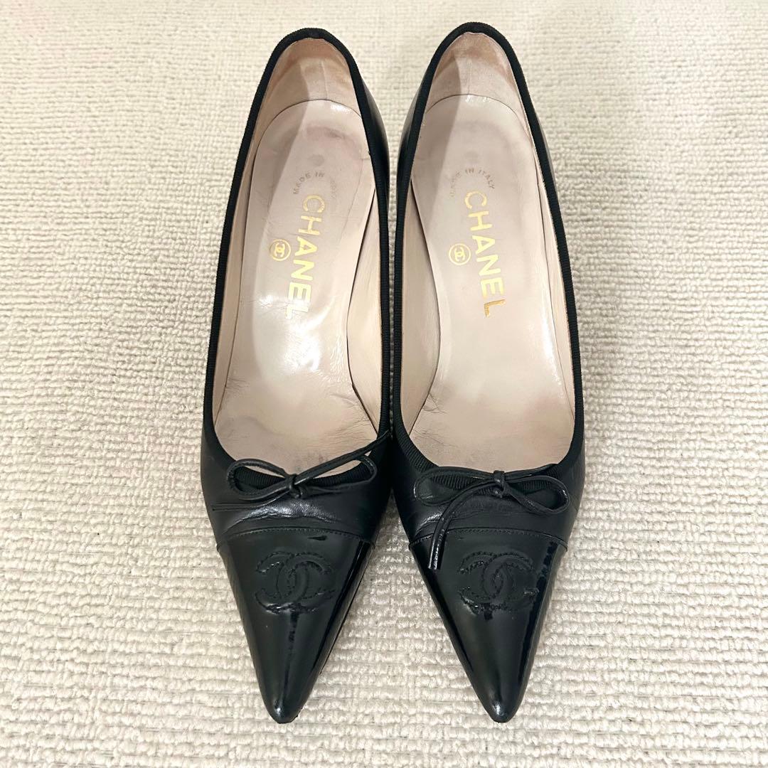 CHANEL シャネル パンプス ヒール ココマーク 黒 22.5cm - メルカリ