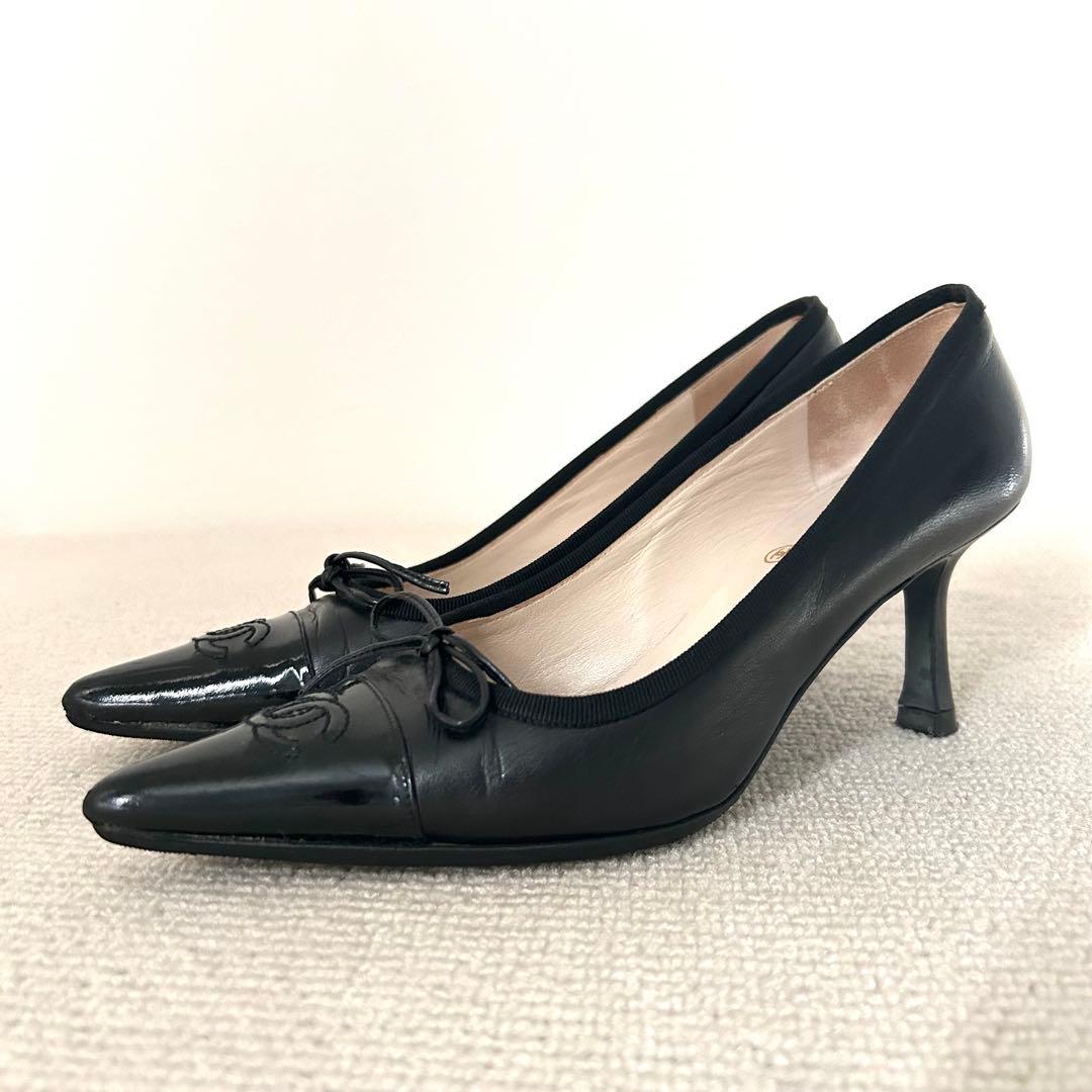 CHANEL シャネル パンプス ヒール ココマーク 黒 22.5cm - メルカリ