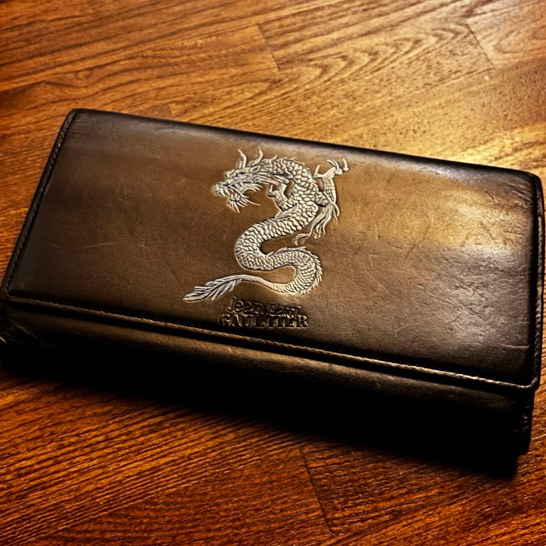 ジャンポールゴルチエ ブルードラゴン 財布 龍柄カービング レザー 大