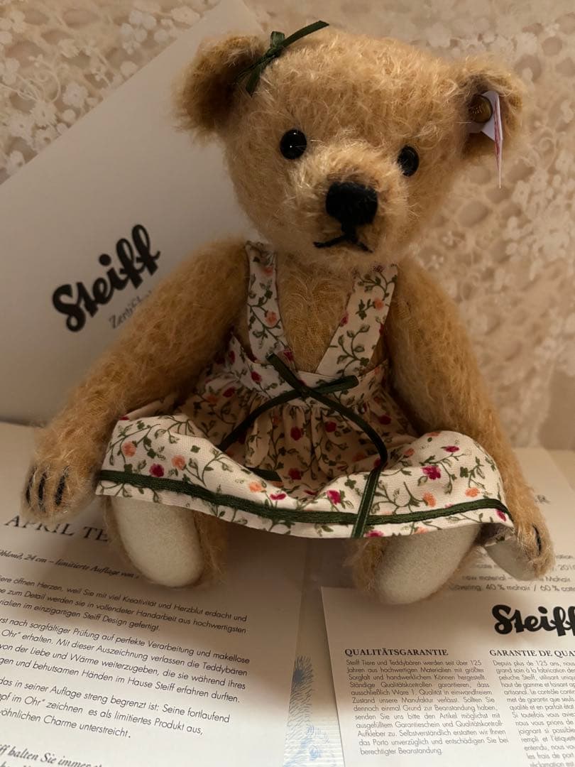 【レア】シュタイフエイプリル036873 ドレスベア　テディベア　花柄ドレス