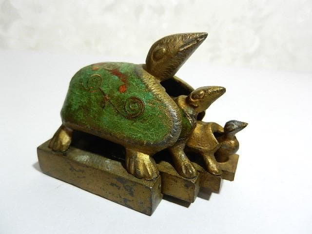 珍しい中国黄銅製印章4点（亀鈕2点と水鳥1点が