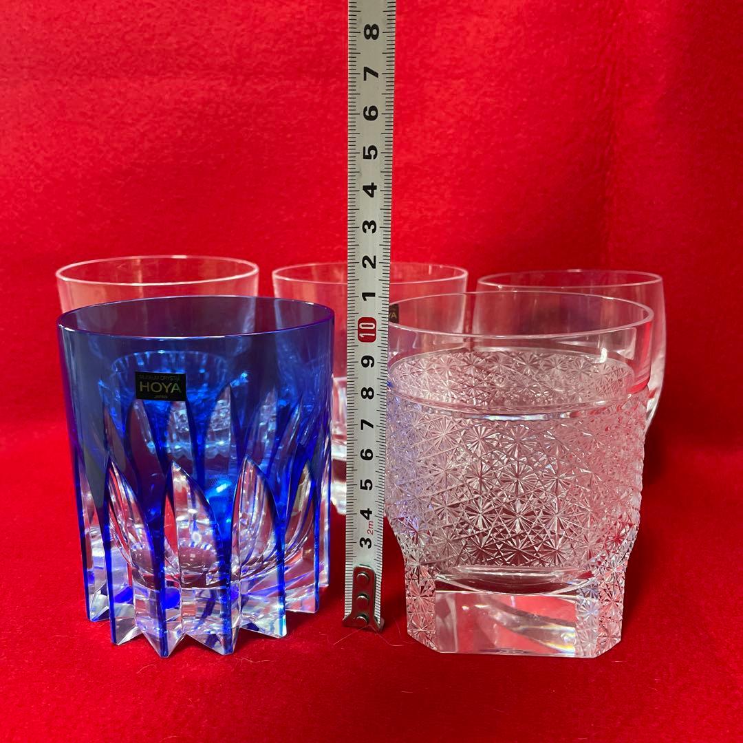 超希少品HOYAクリスタル 佐々文夫ロックグラス5種5客切子、江戸切子