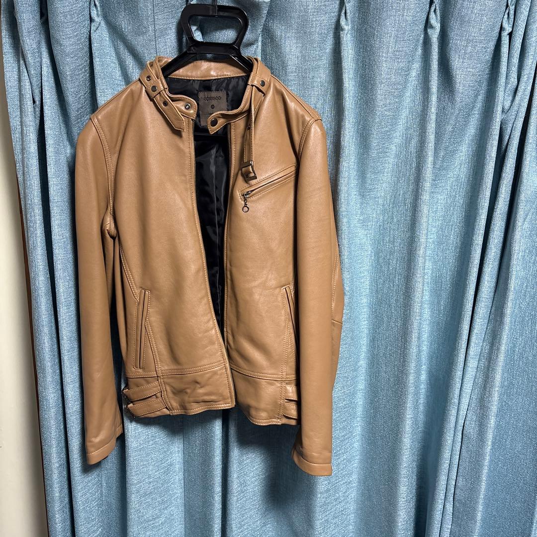 ベージュ レザー シングルライダースジャケット - メルカリ