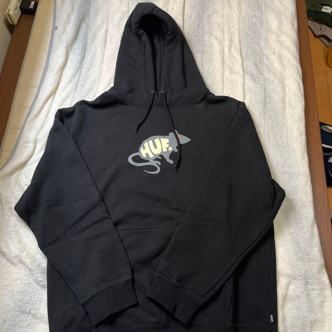 HUF ブラック フード付きパーカー XL - メルカリ