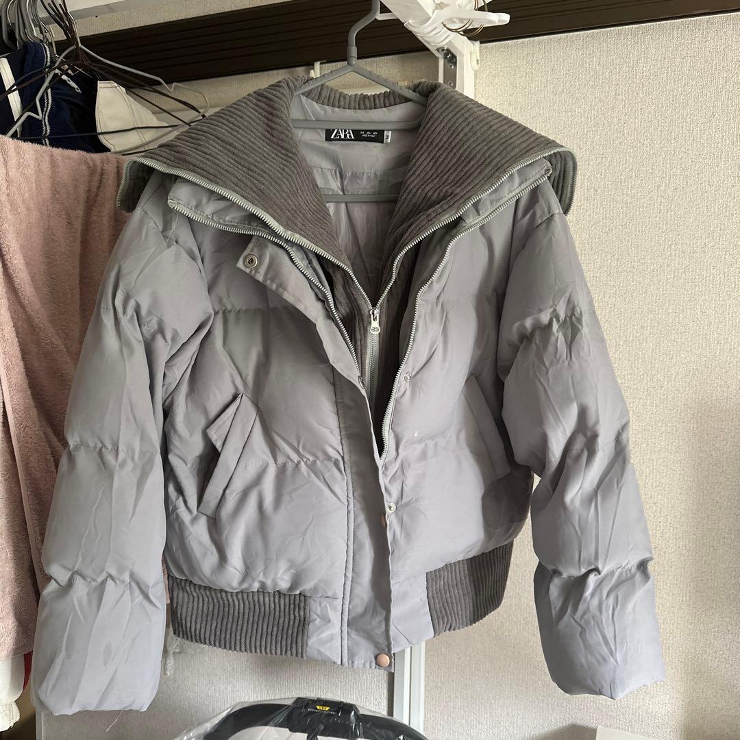 ZARA グレー ショート丈ダウンジャケット M - メルカリ