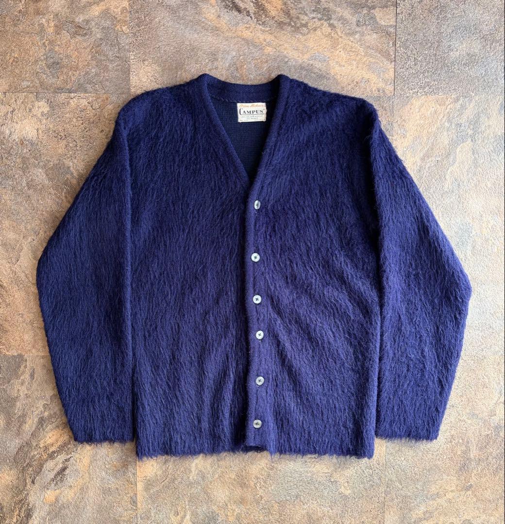 60s CAMPUS キャンパス Mohair モヘアカーディガン ネイビー - メルカリ