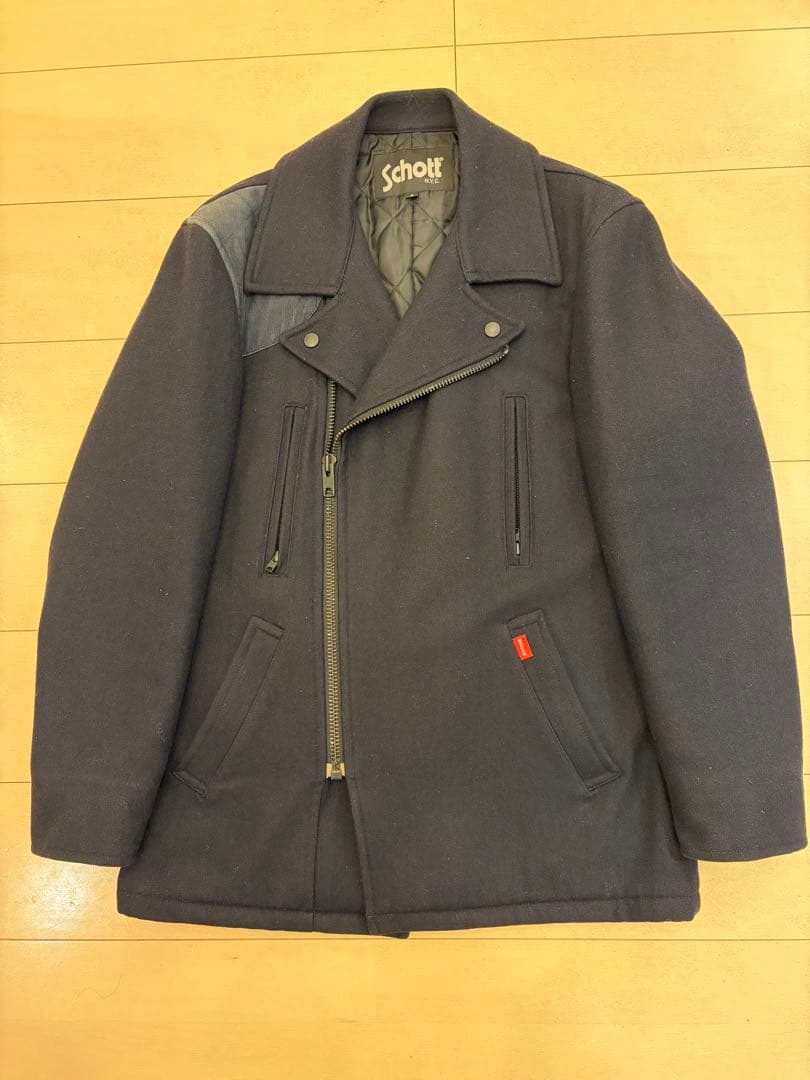 stussy × schott ライダースジャケット ネイビー - ジャケット