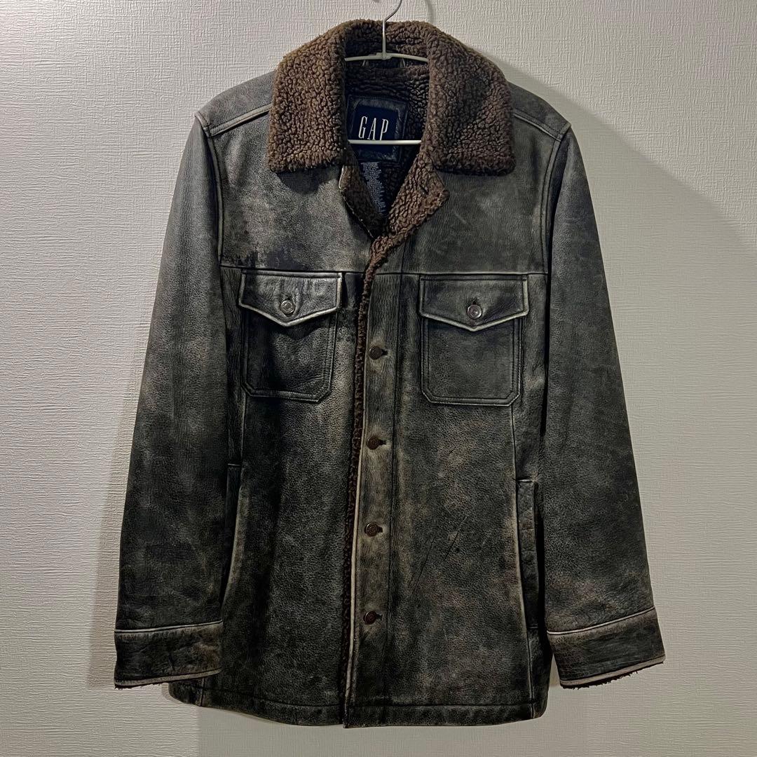 old GAP オールドギャップ レザーボアジャケット - メルカリ