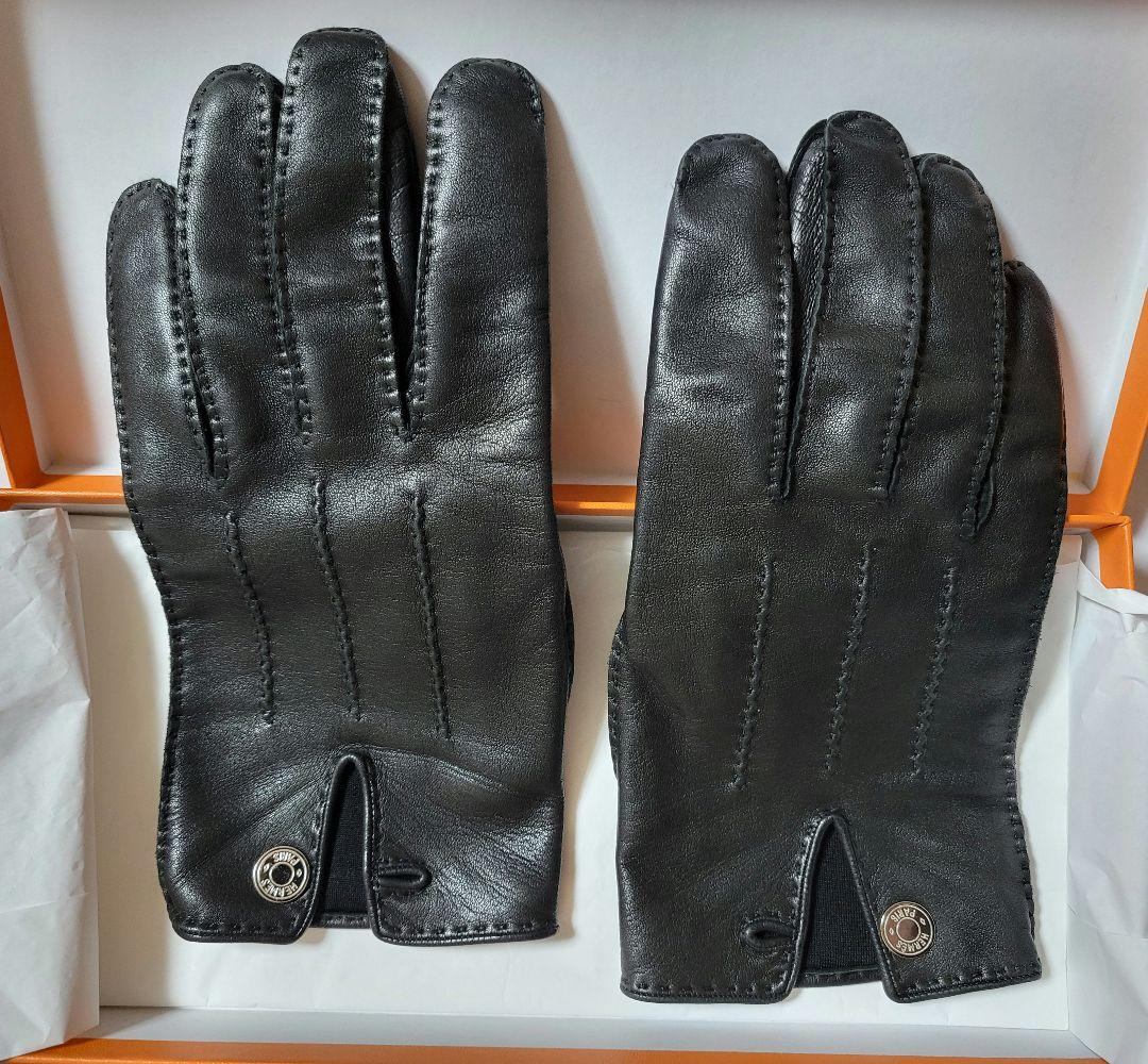 K*s様 HERMES　レザー手袋　セリエ　ブラック aq8235 HERMES（エルメス） 【超美品】エルメス セリエ レザーグローブ 手袋