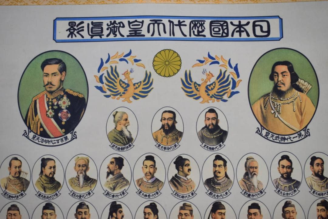 複製/日本国歴代天皇御真影図/歴代天皇/天皇家祖/工芸/布袋屋掛軸HH