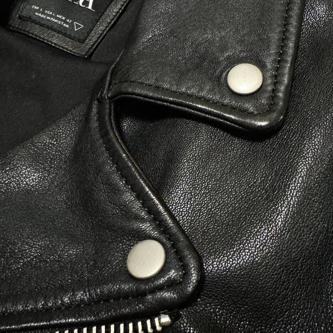 ☆リアルレザー☆【ZARA】 ラムレザー ダブルライダースジャケット L 黒