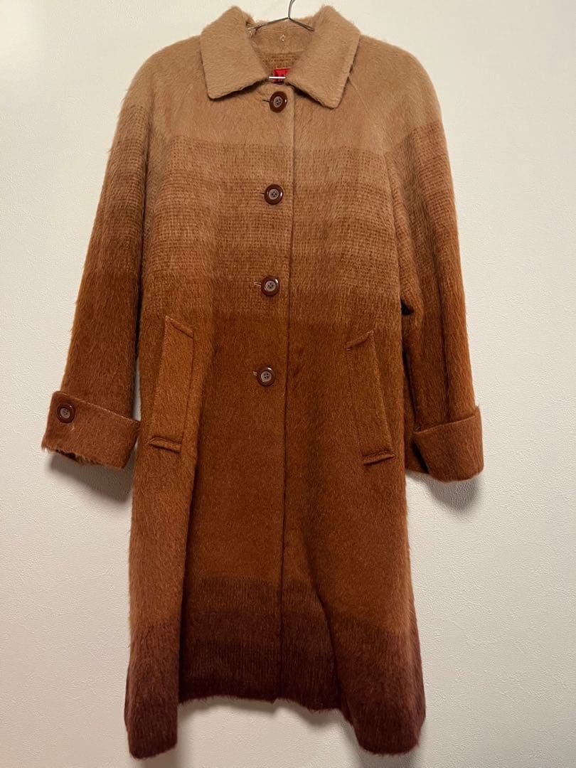 Hooked vintage ブラウングラデーションロングウールコート