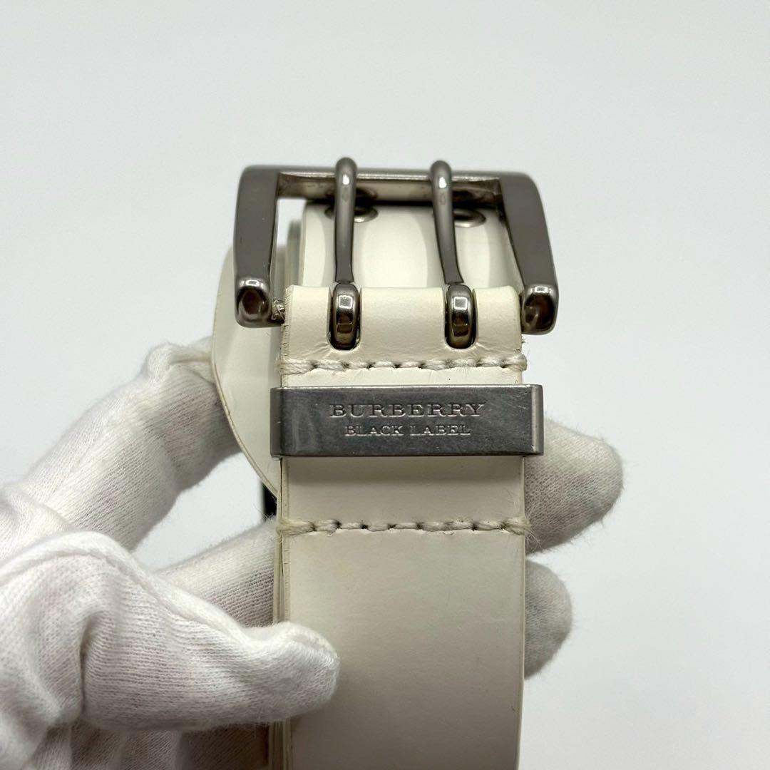 希少✨バーバリーブラックレーベル レザーベルト ダブルピンPaul 白 黒