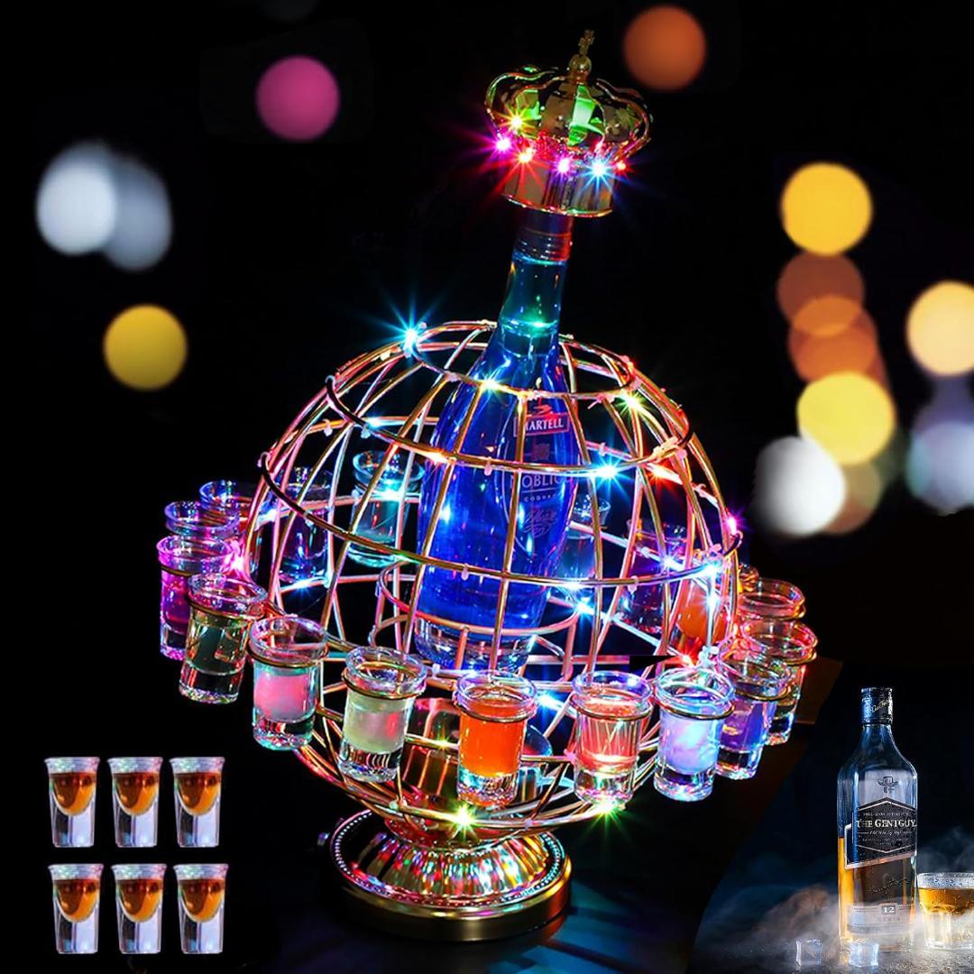 光るカクテルラック テキーラ観覧車 12カップ テキーラ地球儀LED酒ボトルの棚 Amazon｜QuiExact テキーラ観覧車 12カップ テキーラ地球儀 回転可能
