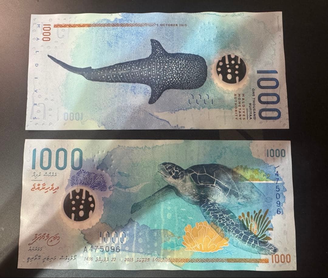 モルディブ 1000ルフィア（MVR）紙幣（海亀・ジンベイザメ） - www