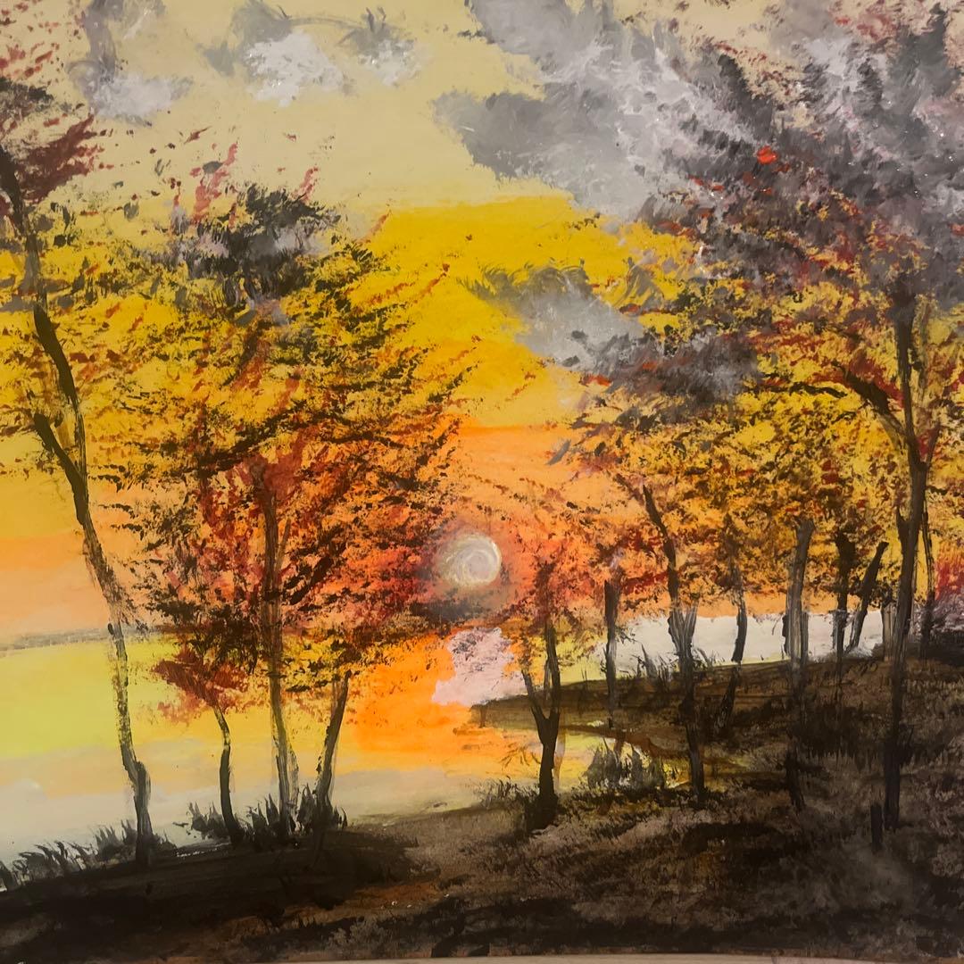 印象派風 夕日 水彩画 - メルカリ