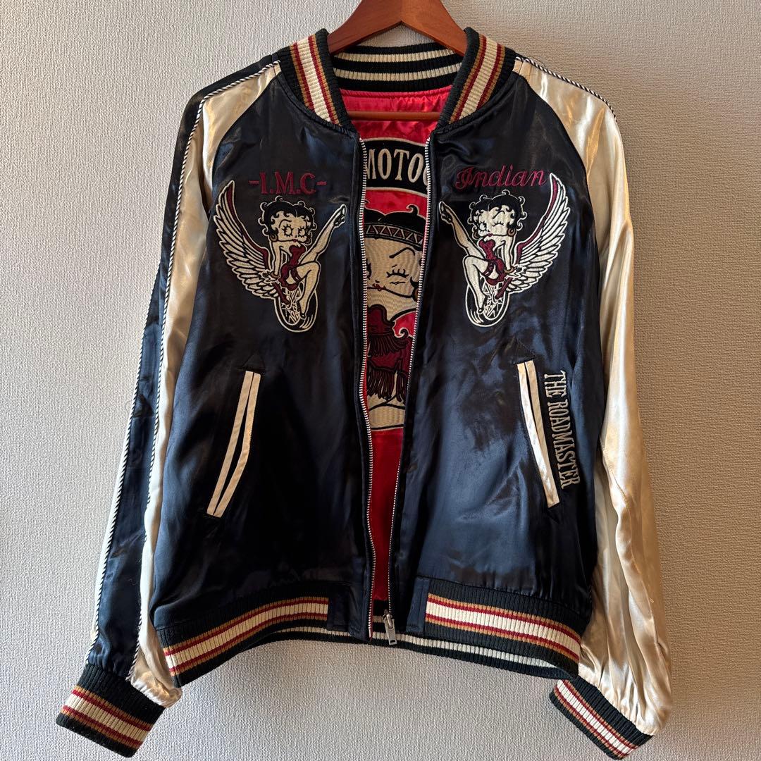 希少スカジャン インディアンモトサイクル リバーシブル 刺繍 コラボ