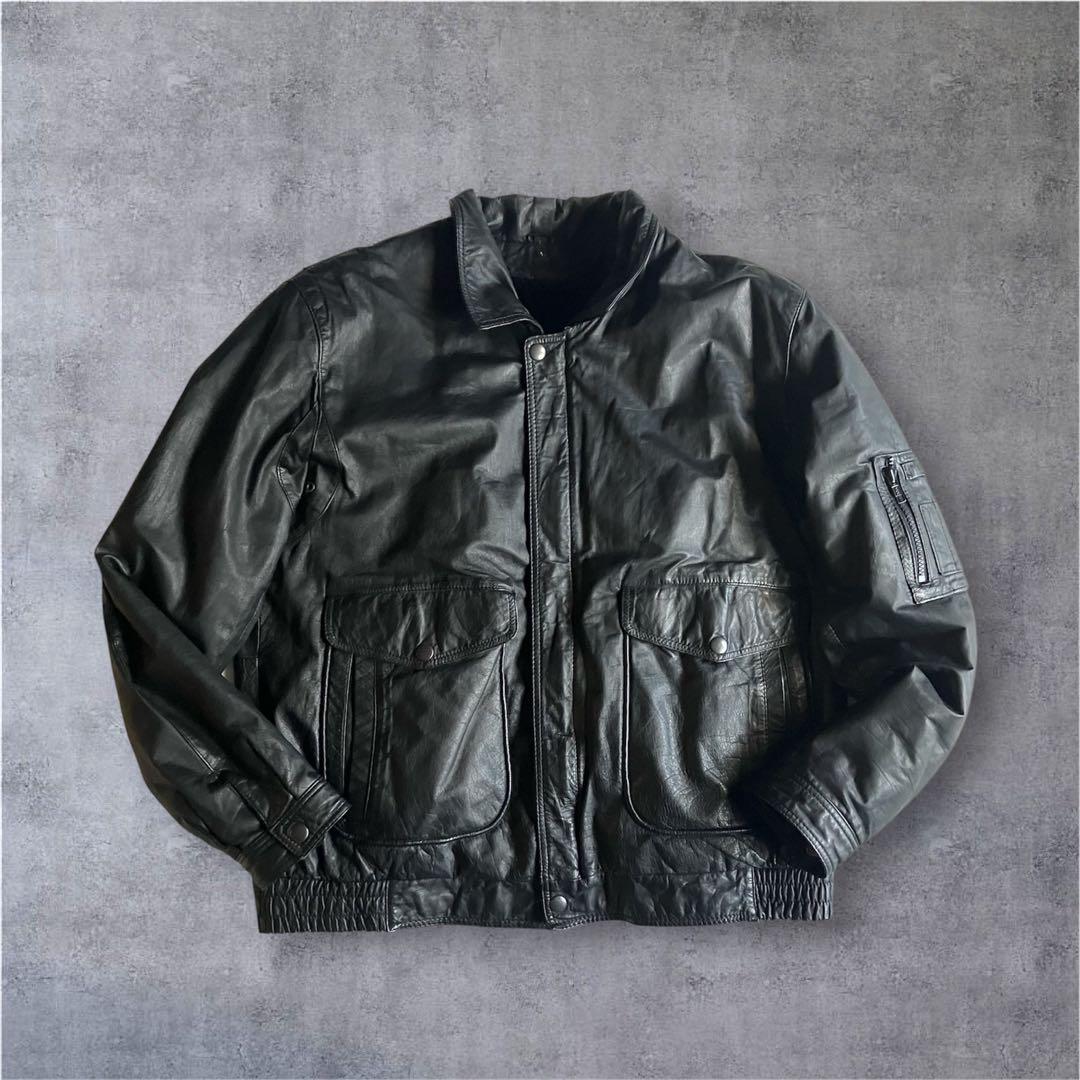 80s 90s archive 本革レザーMA-1フライトジャケット黒L裏ボア - メルカリ