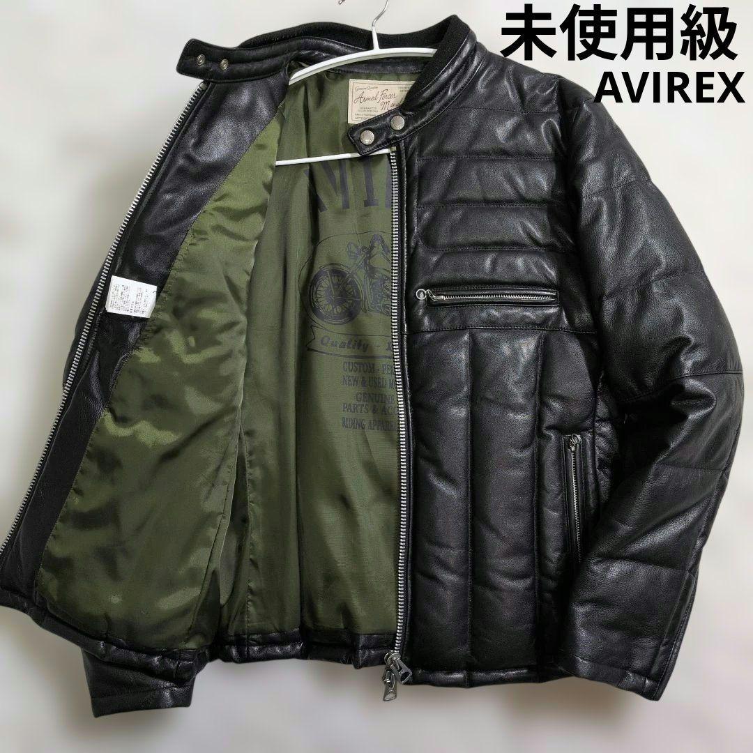 未使用級　AVIREX レザーダウン羊革　グリーンイラスト　黒　ブラック　M 楽天市場】AVIREX アヴィレックス レザー ダウンジャケット B-3 レザー