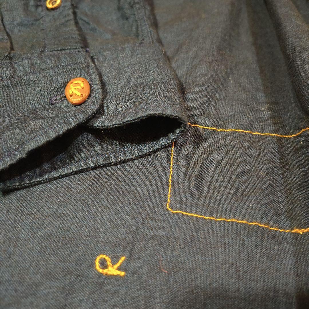 美品 45R 45rpm インディゴシャツ タツノオトシゴ刺繍