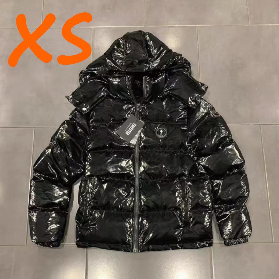 新品 TRAPSTAR ダウンジャケットメンズ 光沢ブラック XSサイ