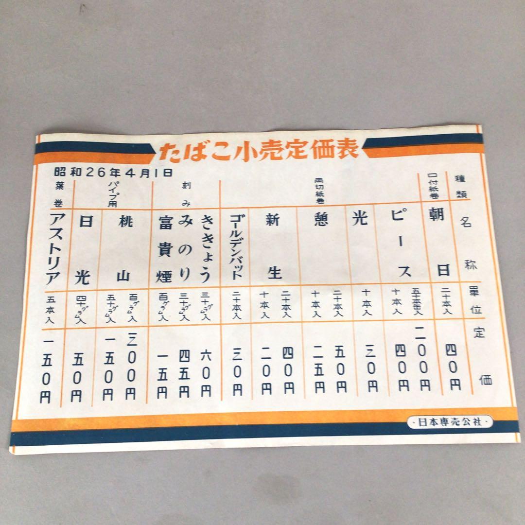 No5668 昭和レトロ タバコ小売定価表 5枚まとめて 日本専売公社 送料