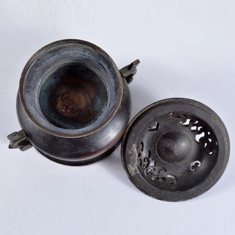 中国 古銅 象嵌神獣文 香炉 透かし唐木蓋 合せ箱 H R4659 - メルカリ