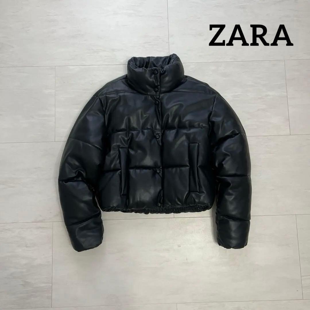 ZARA ショート丈 ダウン レザージャケット - メルカリ