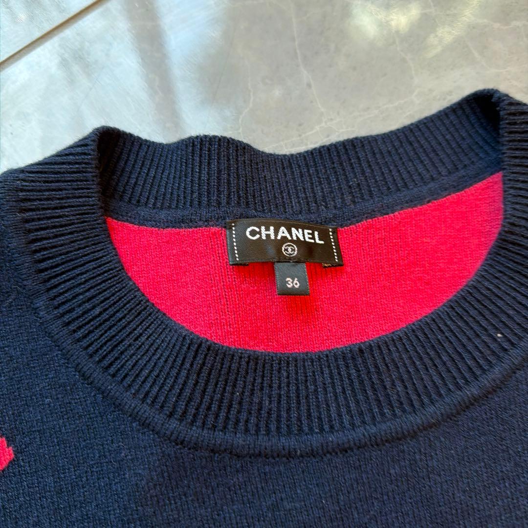 CHANEL ロゴセーター ネイビー/レッド 36 - メルカリ