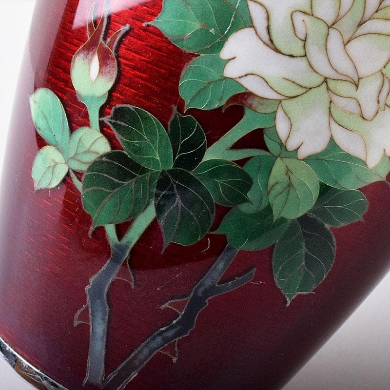 七宝焼 安藤七宝店造 赤透 薔薇文 花瓶 共箱 7891C - メルカリ