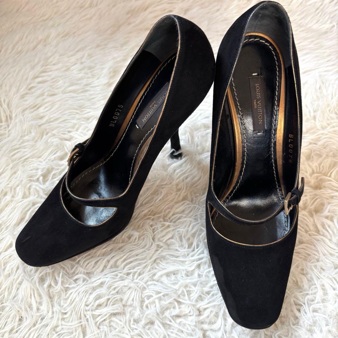 ✨ルイ ヴィトン スエード パンプス ハイヒール ブラックBL0075 24.5